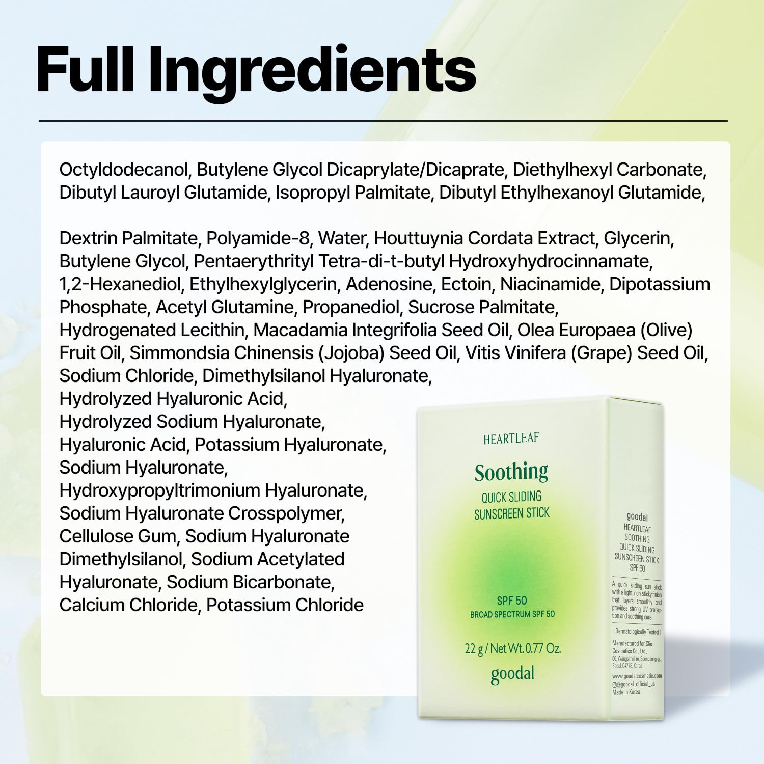 [GOODAL] Heartleaf Soothing Quick Sliding Sunscreen Stick, Broad Spectrum SPF 50